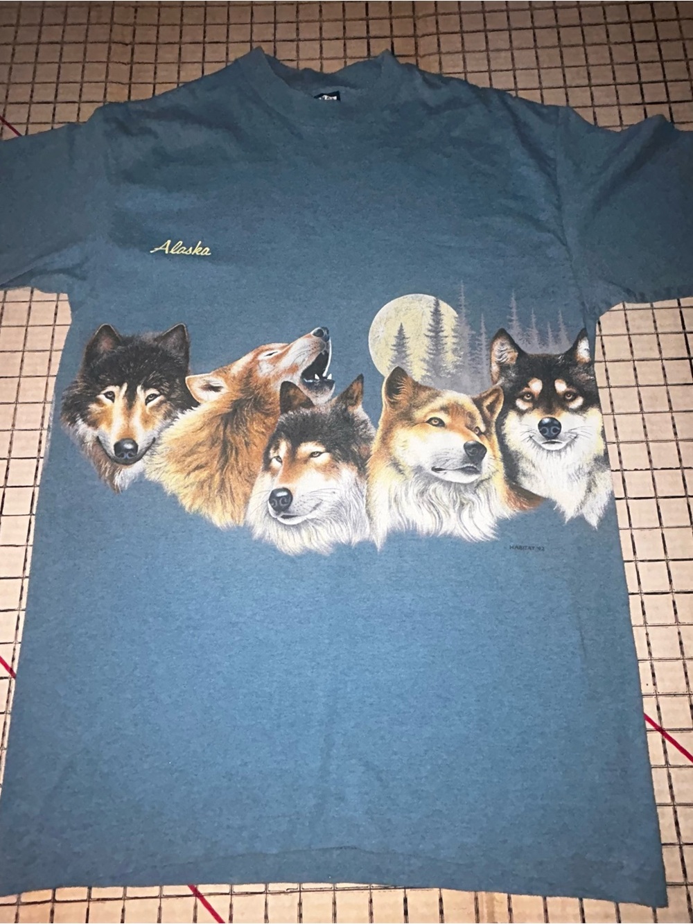 Vintage 1992 Habitat Vermont Wolf T-Shirt All over Print Single Stitch/Large
